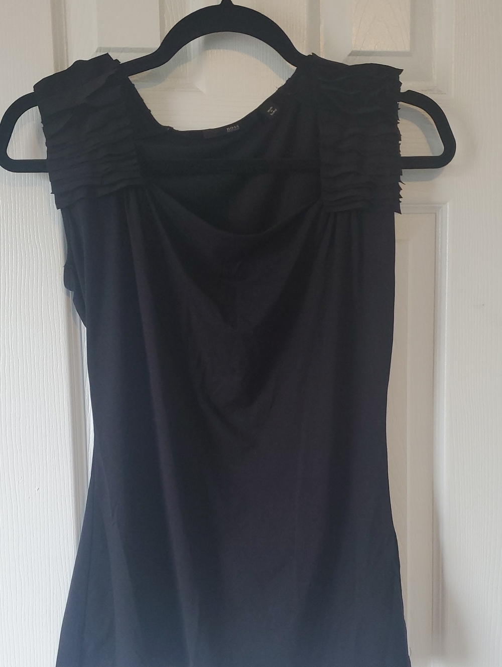 BOSS By Hugo Boss Black Ruffle Shoulder Sleeveless Tank Top